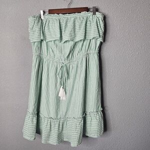 American Eagle‎ Green Seersucker Striped Strapless Mini Dress XL Resort Wear